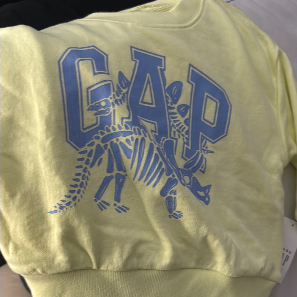 GAP Kids Light Yellow Sweatshirt with Blue Dinosaur Graphic